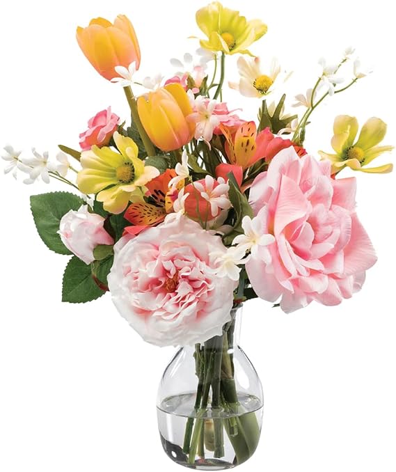 Roses, Cosmos & Tulips Silk Flower Arrangement