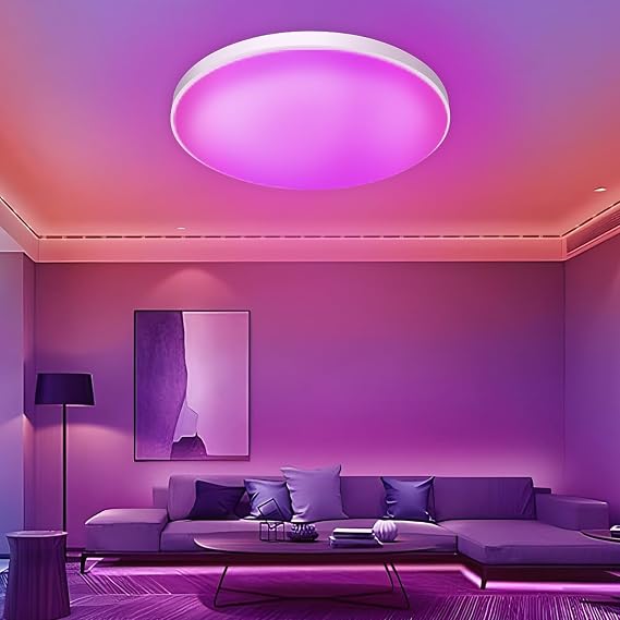 LED Ceiling Light, 30W Flush Smart Led RGB Colour Changing, Bluetooth Ceiling Lamp, APP Control/Remote Control, Dimmable RGB Colour Changing for Bedroom Children's Room Hallway Balcony [Energy Class F]