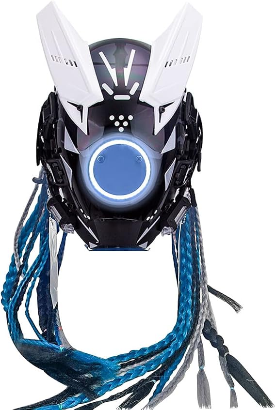 Future Punk Mask Tech Mens Cosplay Prop Rechargable Light Strip for Halloween Party (Purple)