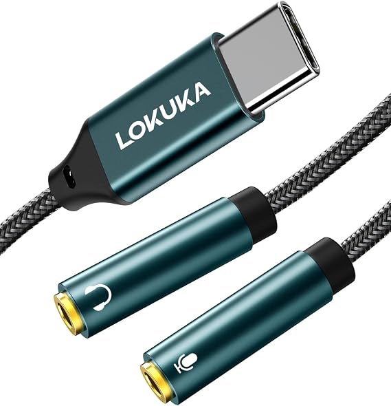 USB C to 2 TRS 3.5mm Headphone Mic Splitter Adapter, Build-in Hi-Res DAC Chip for Dual-Plug PC Gaming Headset to Type-C Laptop, Tablet, Mobile Phone, PS5, and More (12 inch)