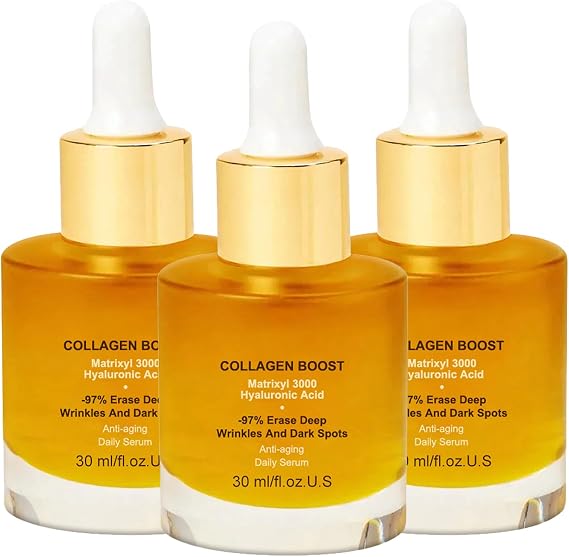 Collagen Boost - Collagen Serum For Face Serum - Serum Face With Collagen, Organic Aloe Vera, Vitamin C - Greasy - Lighten Dark Spots,Anti Aging & Wrinkle - For Youthful, Radiant & Dewy Skin,Pack of 3