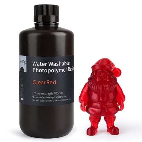 ELEGOO Water Washable 3D Printer Resin Clear Red 1000g