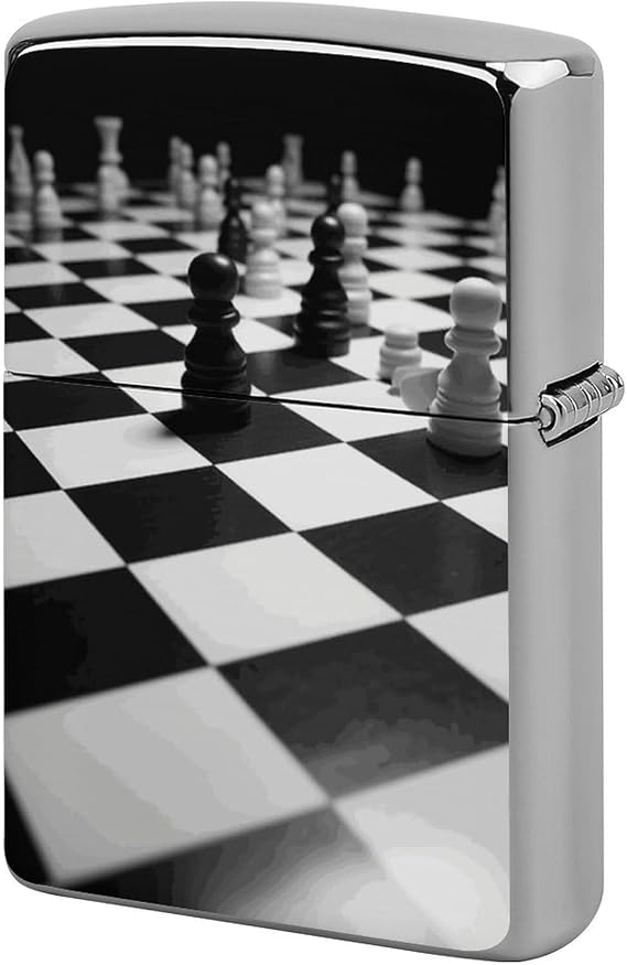 Black White Chess Checkerboard Classic Lighter Case, Novelty Creativity Lighter Housing Vintage Cool Lighter Cover for Men Dad Husband Gift Collect