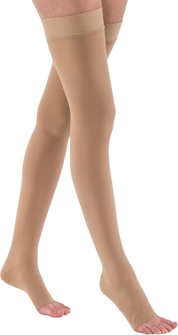 JOBST Relief Compression Stockings, 15-20 mmHg, Thigh High | Closed Toe, Silicone Dot Band, Beige, Large, Comfortable Graduated Compression Stockings Designed for Men & Women