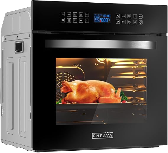 Empava 24" 2.3 cu ft Electric Convection Touch Wall Oven, Black Glass Door | 10 Cooking Functions, Convection Cooking, 360 Rotisserie, Screen Touch Control, Black Ceramic Interior, ETL Certified