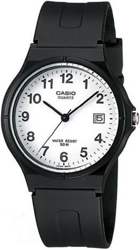 Casio MW-59-7B Men's Analogue Quartz Watch with Resin Strap, Black/White, Strap.