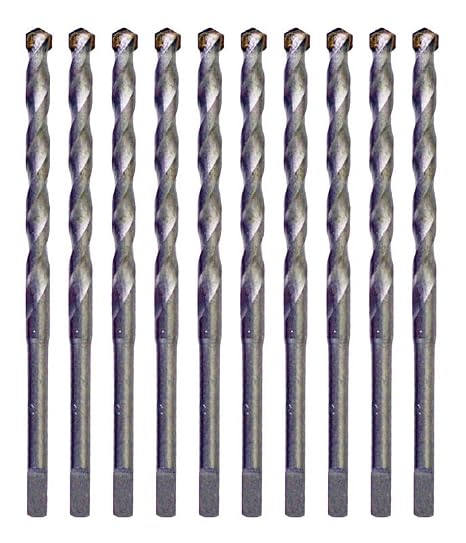 Masonry Drill Bit Set 10Pcs 3/16 in.x 4-1/2 in. Carbide Tip Flat Shank Drill Concrete Stone Bricks