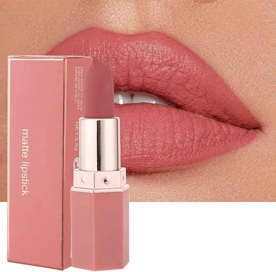 Matte Lipsticks for Women Long Lasting - Non Stick Cup Velvet Lip Gloss Lip Stain/Matte Nude Hot Pink Lipstick/Hydrating High Pigmented Smooth Lipsticks for Women (01 Honey peach)