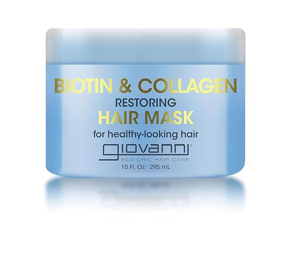 GIOVANNI Biotin & Collagen Hair Mask, Deeply Conditions, Detangles, 10 oz | Helps Rebond Split Ends, All Hair Types, Moisturizing, Helps Create Shine & Manageability, Cruelty-Free, Salon-Quality
