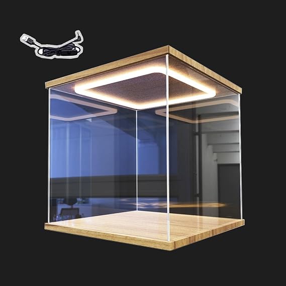 Square Clear Acrylic Display Case Cube Led Light, 4 6 8 10 12 14 16 18 20 22 24in Display Box with Lid, Action Figures Figurines Showcase Dustproof(15x15x15cm/6"x6"x6")