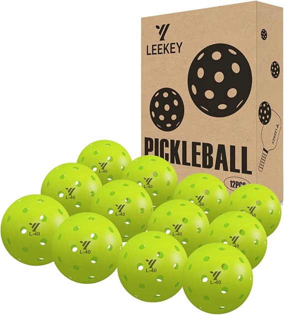 LEEKEY Pickleball Topları - 40 Delikli Açık Hava Turşu Topları, 4/12 Paket Hasır Çantalı Turşu Topları, Yüksek Sıçrama ve Dayanıklı Turşu Topları, Pickleball Aksesuarları, Spor Hediyesi