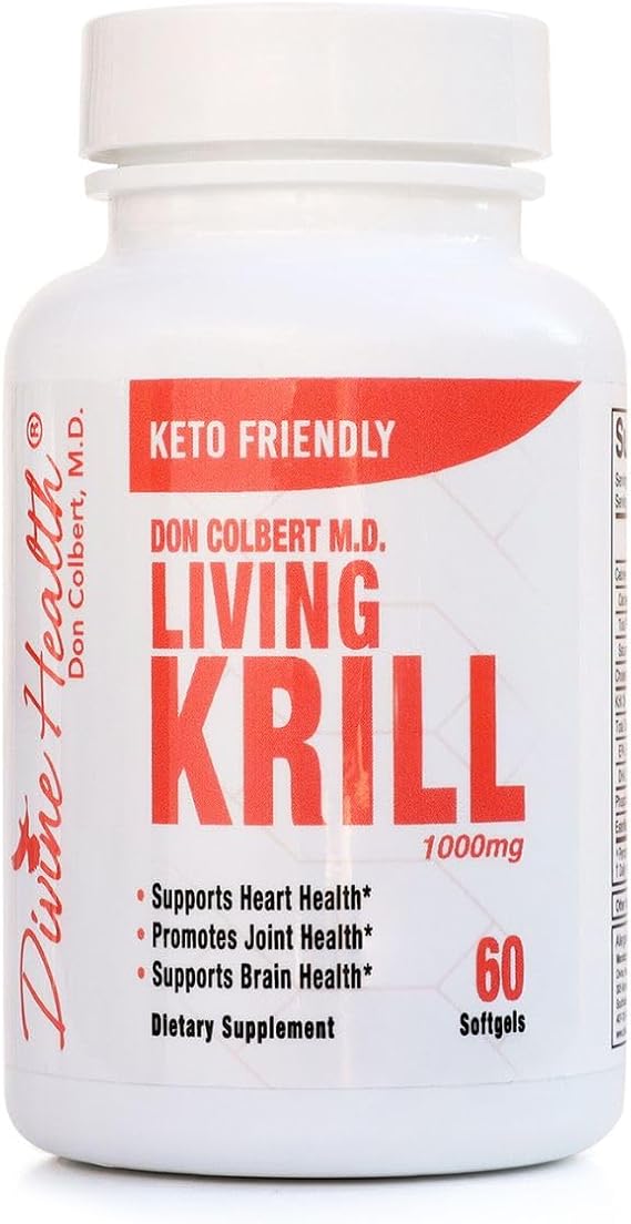 Dr. Colbert, MD Living Krill Oil | by Divine Health | Keto Zone | 1000mg | DHA | EPA | Astaxanthin | Phospholipids | 30 Servings | 60 Softgels