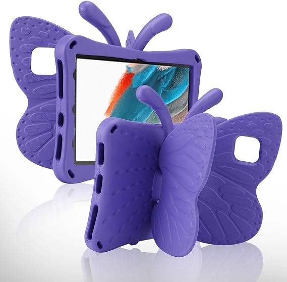 Samsung Galaxy Tab A9 Case Kids 8.7 inch Butterfly Tablet Case with Kickstand Light EVA Full Boby Drop Protective Rugged Shockproof Kid-Proof Kid Pro Tablet Case for Girl Kid (Purple)
