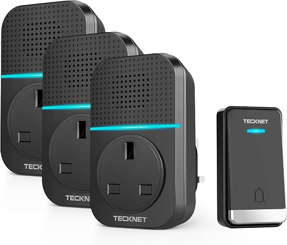 TECKNET Self-Powered Wireless Doorbell with 3 Plug-in Receivers