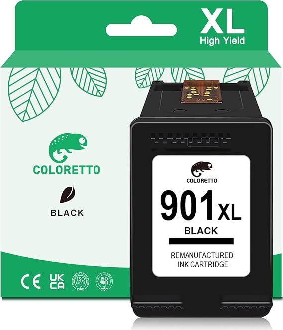 COLORETTO 901 XL Ink Cartridge Black for HP Officejet J4624 J4500 J4524 | J4540 J4560 J4580 J4600 J4550 J4660 J4680C g510a High Yield Printer Ink 901 Replacement