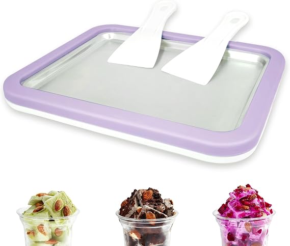 Ice Plate Ice Rolls for Ice Making DIY Ice Cream Machine Rolls Maker with 2 Spatulas Gelato Rolling Machine for Children Family Lavender