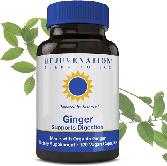 Rejuvenation Therapeutics Organic Ginger - Digestive Function Support (120 Vegan Capsules, 500 mg)