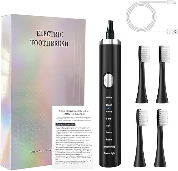 Electric Toothbrush,Deep Clean Rechargeable Toothbrush with 4 Replacement Heads,8 Modes with 2 Minutes Built in Smart Timer,Black Toothbrush for Adults Men Women Kids