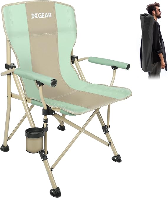 XGEAR Portable Camping Chair for Adutls Outdoor Camp Chairs,Blue | Padded Hard Armrest,400LBS Capacity,Heavy-duty Metal Frame,With Cup Holder & Storage Pocket,Collapsible for Outdoor