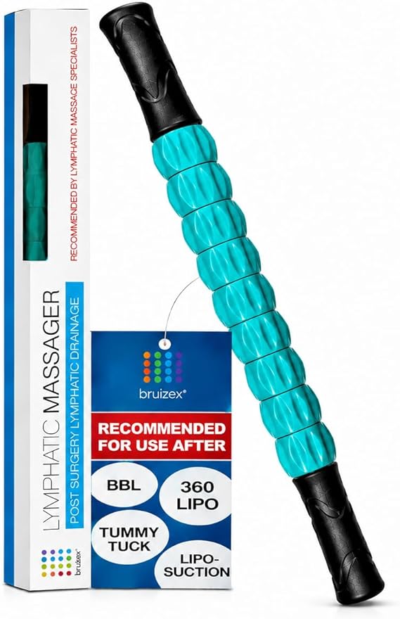 Muscle Roller Lymphatic Drainage Massage Roller Stick - for Myofascial Pain Relief | Post Liposuction & Fibrosis Treatment, Surgery Recovery| Lipo,Tummy Tuck & BBL,Compression Garment, Faja Compatible