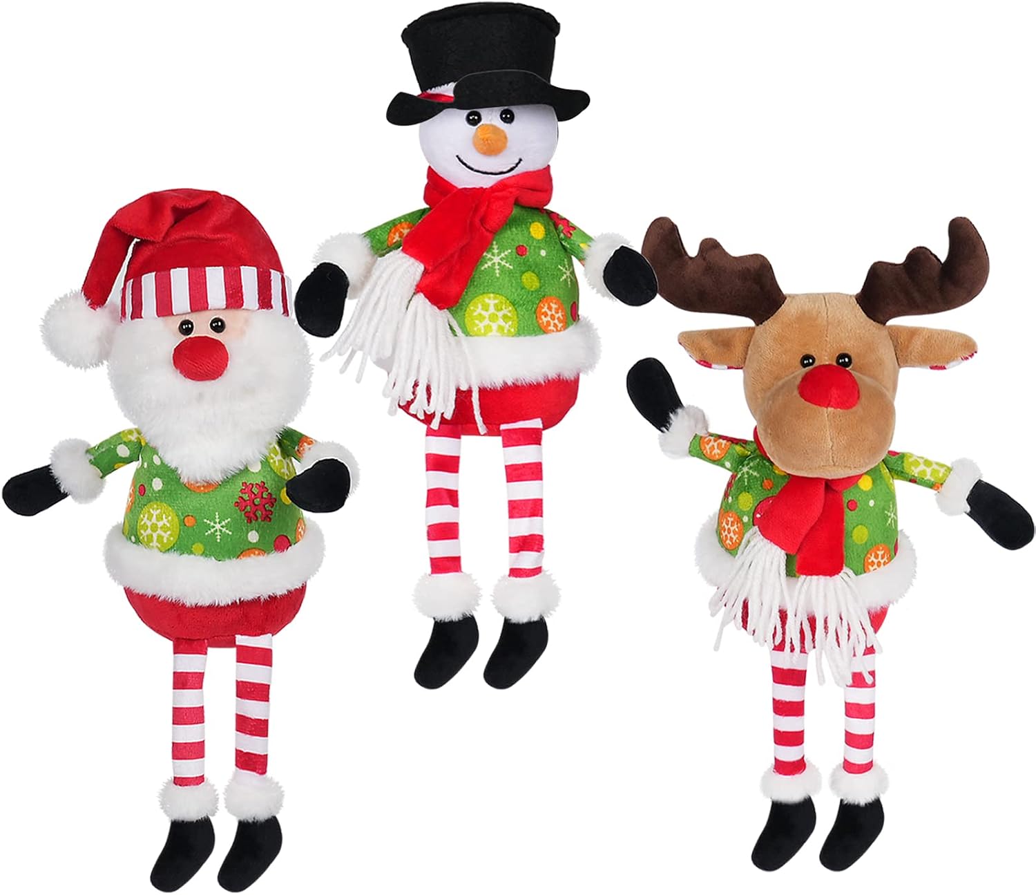 Christmas Decoration, 3 Pack Christmas Doll Plushie, Santa Claus Snowman Reindeer Long Legs Plush Toys, Holiday Stuffed Soft Plush Gift for Kids, Xmas Decoration Indoor, 14in