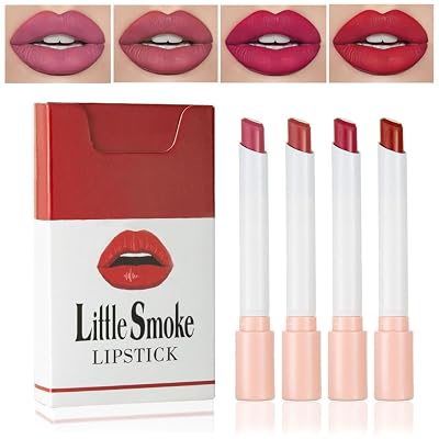 4 Colors Mini Small Little Tube Lipstick, Matte Lipstick Set, Red Moisturizer Smooth Lip Stick Lip Stain Velvet Lipstick, Lip Stain Long Lasting 24 Hours Waterproof Labiales Mate Set B