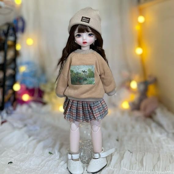 Meeler BJD Doll Full Set 1/6 Ball Joint Doll Girl 30cm Resin Ball Joint Doll Handmade Cute Girl Full Set Gift, Female Doll 1 Body + Costume + Shoes + Wig + Face Makeup + Eyes + Headgear 37#