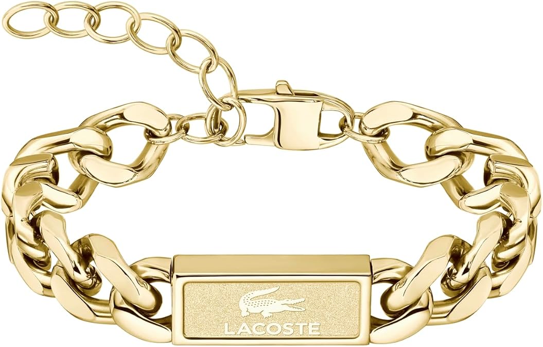 Lacoste Men's BACKHAND Collection Chain Bracelet in Stainless Steel with an Engraved Plaque - Available in Silver or Gold Version