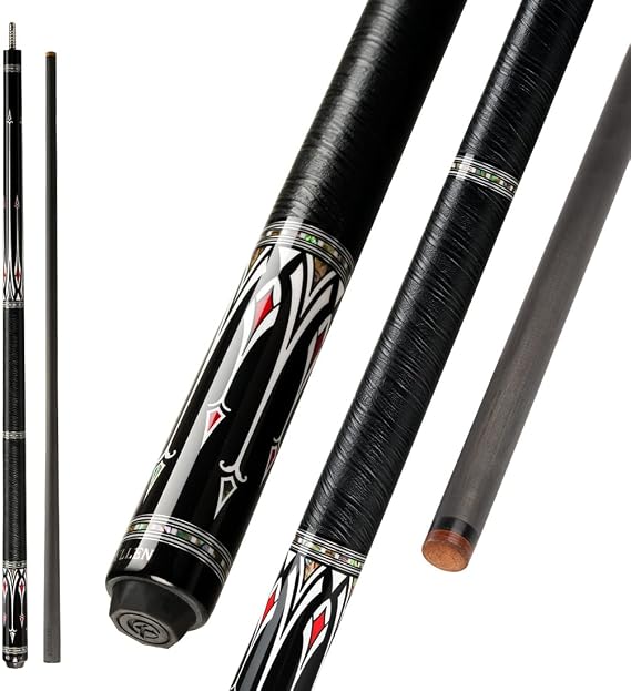 KONLLEN 58 Inch 19oz Carbon Fiber Pool Cue Stick | low deflection,10.5/11.5/12.5mm tips,weight-adjustable design,extension-ready 3/8x8 joint,handcrafted inlay,premium handle