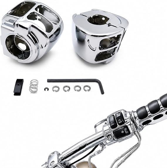 Billet Aluminum Handlebar Switch Housing Set Chrome Finish Fits 1996-2012 Sportster Dyna Softail V-Rod Models Excluding 2007-2010 Fat Boy