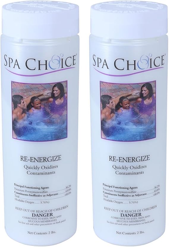SpaChoice 2-Pounds 2-Pack Premium Re-Energize Spa Shock, Hot Tub Shock | Improves Sanitizer Effectiveness, Removes Odors, 3.76% Oxygen, 2 ounces per 500 gallons of water after every use, Made in USA