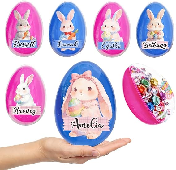 Magimagine Personalized Easter Egg Empty Plastic Eggs Custom with Name Fillable Egg First Easter Party Gift Easter Baskets For Baby Kids for Easter Hunts Easter Supplies 01