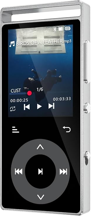 90G MP3 Players with Bluetooth 5.3, Hi-Fi Portable Music Player (Sliver) | MP3 Player with Built-in Touch Buttons, E-Book, Color Screen, FM Radio, Supports up to 128GB, Earphones Included