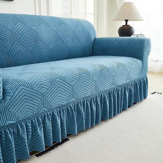 Sofa Cover for Sofas Stretch Couch Covers for Living Room Easy Fit Washable Furniture Sofa Protector with Skirt,1 Piece (Blue,3 Seat) A28