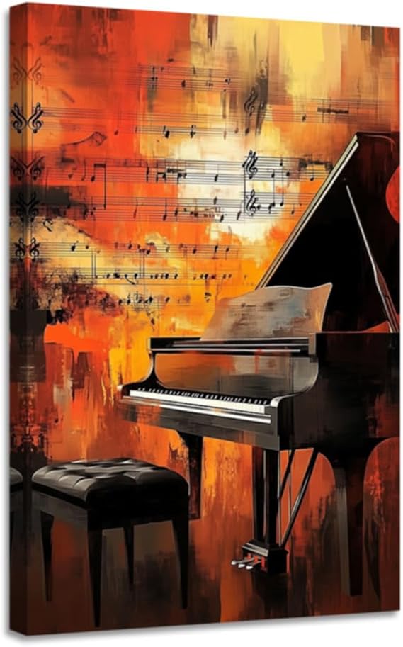CGXLB Music Canvas Wall Art Guitar Piano and Saxophone Picture Prints Abstract musical instruments Painting for Music Studio Home Decor Framed 12"x18"