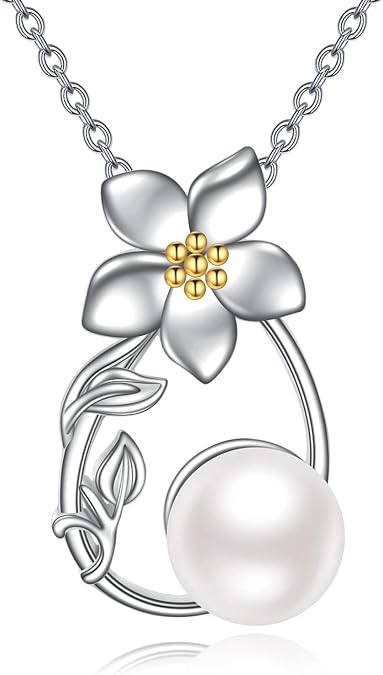 POPLYKE Lotus Flower Necklace for Women Sterling Silver Pearls Necklace Lotus Jewelry Gifts for Girls