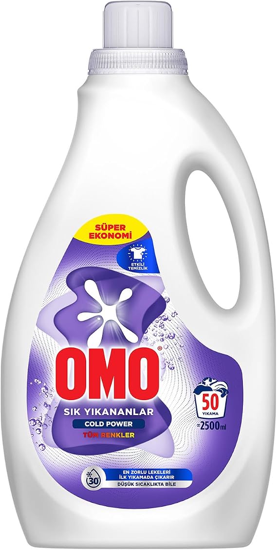 OMO Sık Yıkananlar Tüm Renkler En zorlu lekeleri ilk yıkamada çıkarır 50 yıkama 2.5L