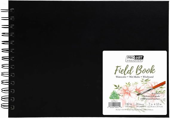 Pro Art Prem Watercolor Field Book 7"x10", 24 Sheets, 140#, Watercolor Paper, Sketchbook, Water Color Paper, Paper Pad, Journal, Book, Paint Painting Paper