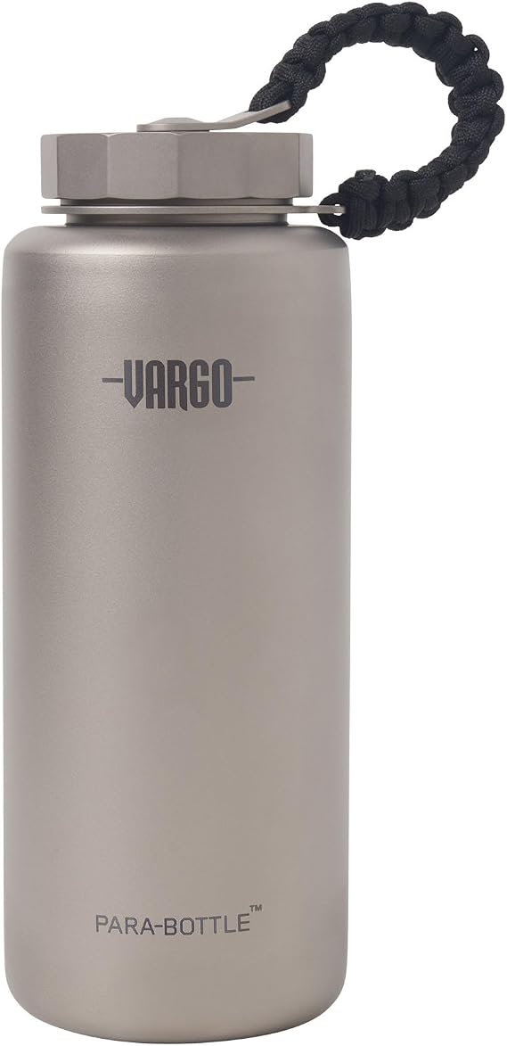 Vargo Titanium para-Bottle | Ultralight Titanium Water Bottle with 7 Feet of Replaceable 550 Paracord | 1 Liter (34 oz.) | Model T-452