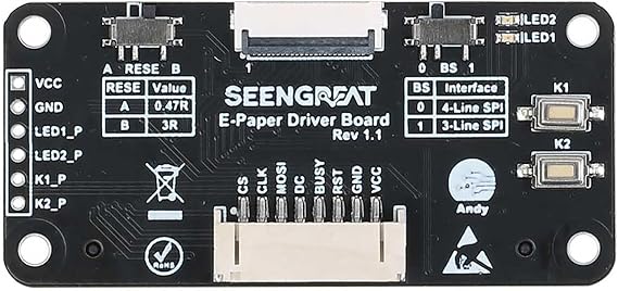 Universal E-Ink Display Driver HAT Board Fits Raspberry Pi Compatible with Arduino STM32 ESP32 – SPI Interface with Open-Source Code for E-Paper Projects