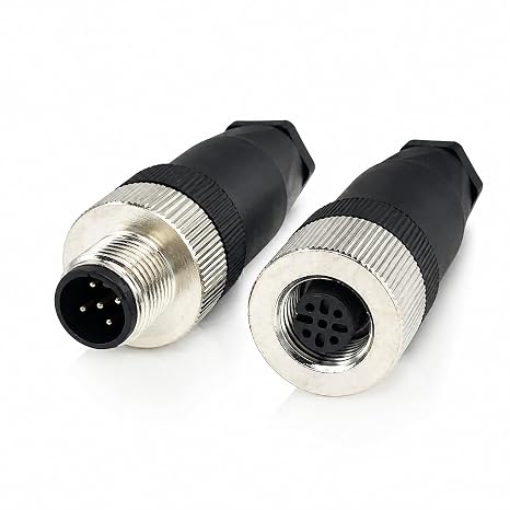 M12 5 Pin Connector Male Female Plug, A Coded M12 Connector Field Wireable No Cable, 5 Pin Circular Aviation Connector IP67 Waterproof for Sensors PLC Industrial Automation, 1 Pairs