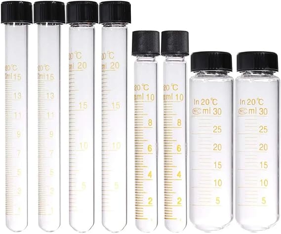 Glass Centrifuge Test Tube 5ml 10ml 15ml 20ml 25ml 50ml 100ml Graduated Glass Test Tube Round Bottom Tubes With Screw Cap(100ml 3pcs)