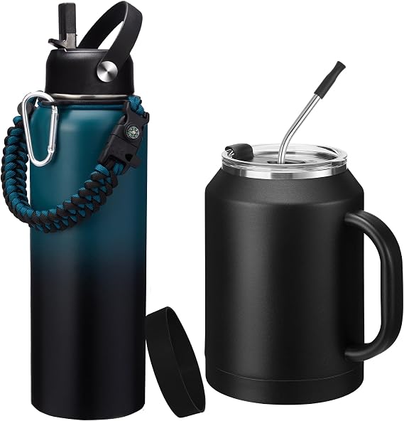 40oz Insulated Water Bottle & 50oz Mug (Indigo Black & Black) Bundle
