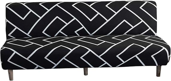 MIFXIN Armless Sofa Cover Futon Slipcover Stretch Elastic Folding Sofa Bed Cover Non-Armrest Couch Furniture Protector Printed Washable Sofa Cover(Black White)