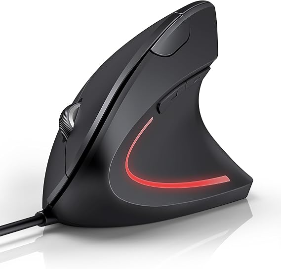 TECKNET Wired Ergonomic Mouse, 6400DPI Wired Vertical Mouse 6-Button Silent Mouse with 4 Adjustable Levels DPI, 1.5 m USB Cable Optical WiredMouse for Laptop, PC, Mac,Black