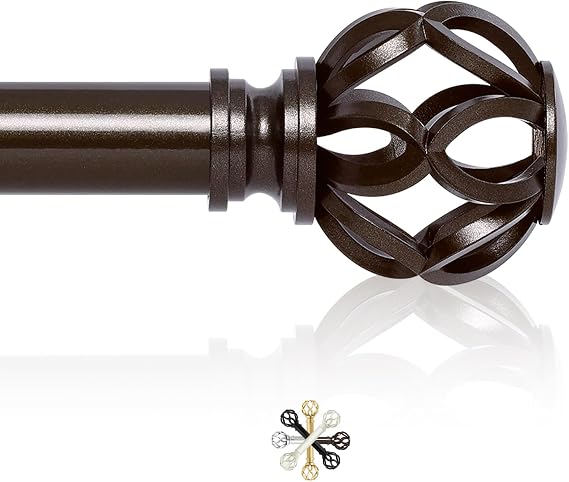 TVWOO Bronze Curtain Rod, Curtain Rods for Windows 28 to 60 Inch, 1 Inch Adjustable Curtain Rod, Heavy Duty Curtain Rods, Farmhouse Twisted Cage Finial Curtain Rods, Window