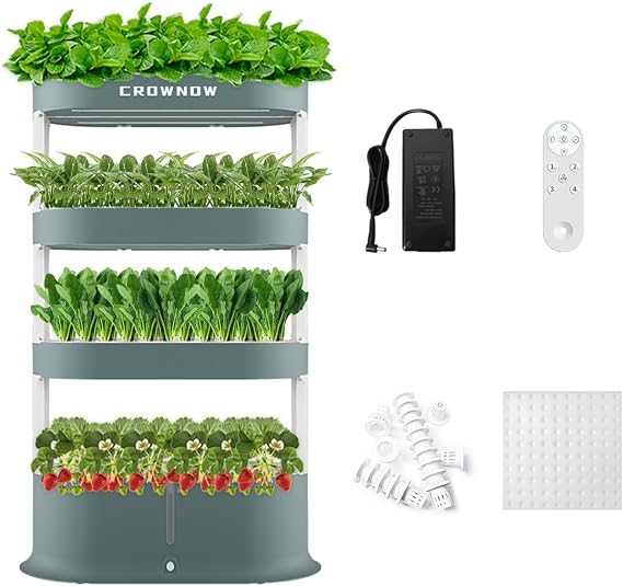 64 Pods Hydroponic Tower with LED Grow Light,4 Tier Large Capacity