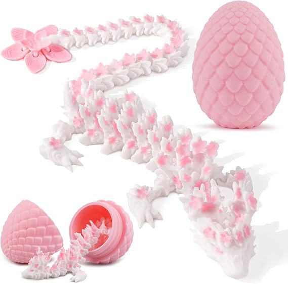 Outgoto 3D Printed Dragon Egg 12in Articulated Cherry Blossom Dragon Figurine, Fidget Toy & Desk Decor, Flexible Fantasy Collectible Gift for Adults, Teens & Anime Fans