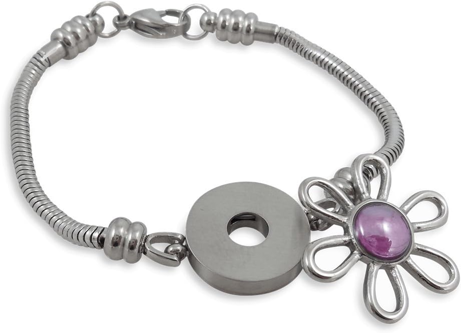 Charm Bracelet For Women, Fits European Bead Charms, Snap Button, 7.5 Inch