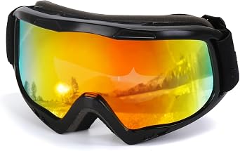 Kids Ski Goggles, OTG Snow Goggles with Non-Slip Strap, 100% UV Protection Snowboard Goggles